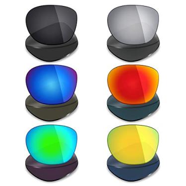 Imagem de 6 pares de lentes polarizadas de substituição da Mryok para óculos de sol Oakley Garage Rock – Preto/Vermelho Fogo/Azul Gelo/Prata Titânio/Verde Esmeralda Ouro 24K