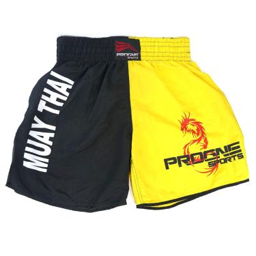 Imagem de Short Calção Uniforme Treino Muay Thai Masculino - P - Preto com Amarelo