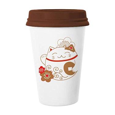Imagem de Caneca de cobre com flor de gato Lucky Fortune Japão Copo de cerâmica para copo de café