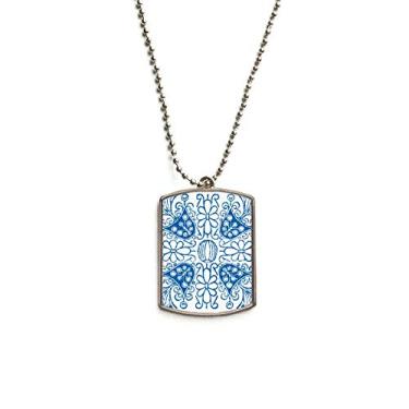 Imagem de DIYthinker Colar Talavera com pingente de corrente de aço inoxidável com estampa de flor azul para animais de estimação