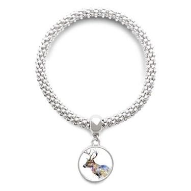 Imagem de DIYthinker Pulseira de prata colorida com efeito artístico de rena com pingente e corrente ajustável