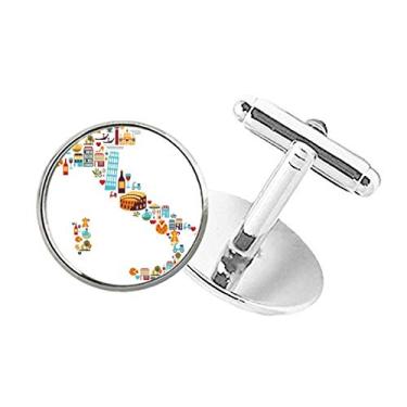 Imagem de DIYthinker Mapa da bandeira nacional da Itália, abotoaduras com clipe de botão redondo