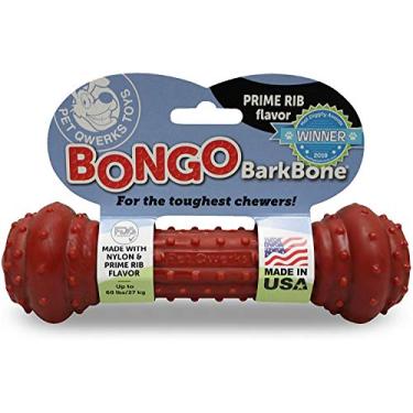 Imagem de Pet Qwerks Bongo BarkBone Prime Brinquedo de mastigar canelado – osso mastigador resistente e indestrutível, projetado para os mastigadores mais agressivos | Feito nos EUA – para cães de raça grande, vermelho, GG