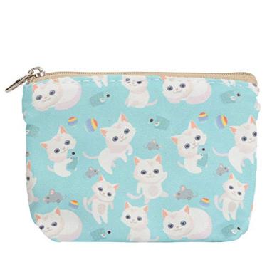 Imagem de Bolsa carteira para moedas bonita e moderna para mulheres e meninas com porta-chaves, White Cat Pattern, Small