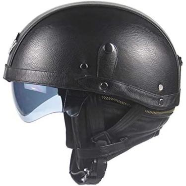 Imagem de Capacete De Couro De Motocicleta Certificado DOT, Capacete De Caveira De Motocicleta, Para Homens E Mulheres Capacete De Proteção De Estilo Alemão Antigo Com Viseira Solar,C,56~61cm,Constructive23