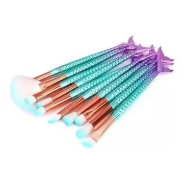 Imagem de Kit 10 Pincéis de Maquiagem Sereia + Necessaire