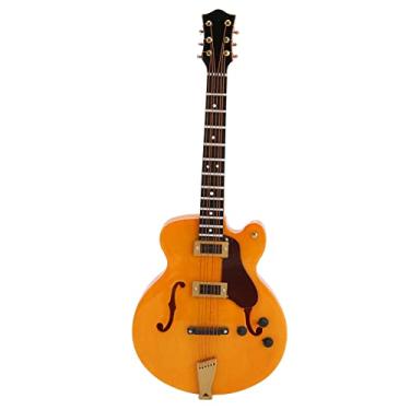 Imagem de Guitarra Elétrica Em Miniatura De Madeira Com Suporte E Estojo Mini Instrumento Musical Réplica Em Miniatura Modelo De Casa De Bonecas Decoração De Casa De Aniversário, Modelo De Guitarra Elétrica Oca