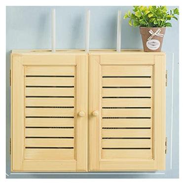 Imagem de Caixa de gerenciamento de cabos montada na parede sem perfuração caixa de armazenamento roteador caixa de armazenamento moldura de madeira capa de caixa de distribuição de energia doméstica roteador blindado cabo caixa de armazenamento de fio (cor: madeira, tamanho: L-5