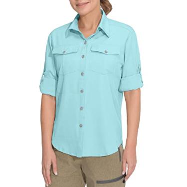 Imagem de Camisas femininas Little Donkey Andy com secagem rápida e resistente à água FPS50+ para caminhadas, viagens, acampamentos, azul claro atualizado tamanho G