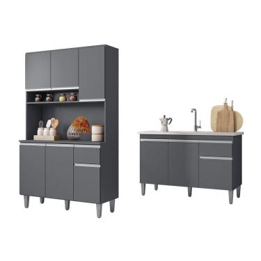 Imagem de Kit Cozinha Compacta 105cm Marcia e Balcão Gabinete de Pia sem Tampo 120cm Tatiane - AJL Móveis