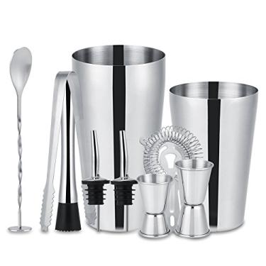 Imagem de 10 Pçs Conjuntos De Ferramentas Barware Aço Inoxidável Cocktail Shaker Conjunto Gelo Tong Mistura Colher Pourers Barra Ferramenta Fácil De Limpar