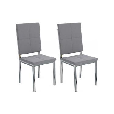 Imagem de Cadeira Sala de Jantar Dallan 2C126 (2 Unidades) - Crome Aço Cromado/Cinza A050 Suede Veludo - Kappesberg