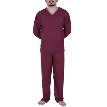 Imagem de Pijama de Inverno Blusa de Frio Masculina Manga Longa Calça Comprida Adulto Masculino Longo (GG, VINHO)