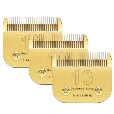 Imagem de 10 lâminas compatíveis com cortadores para cães da série Andis/Oster A5/Wahl KM-10 - Lâminas de substituição removíveis (ouro 10#/3 peças)