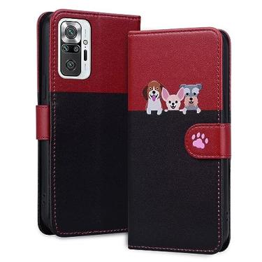 Imagem de Miagon Capa para Xiaomi Redmi Note 10 Pro, capa de desenho animado animal cão gato bonito padrão dobrável couro PU emendado carteira flip capa protetora com compartimentos para cartões, preto