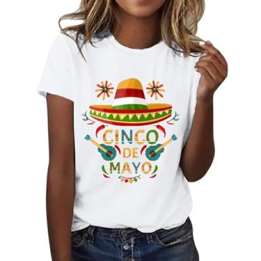 Imagem de PKDong Cinco De Mayo Camisa Engraçada Fifth of May Camisetas femininas de verão 2024 Camiseta moderna gola redonda manga curta México, A02 Branco, G