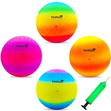 Imagem de Quatro bolas quadradas, bola de playground de 21,5 cm para crianças ao ar livre Dodgeball Kickball jogo de handebol com bomba manual (pacote com 4)