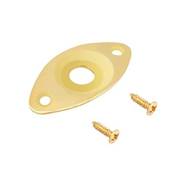 Imagem de Holmer Placa de tomada de guitarra curvada, oval embutida, estilo futebol americano, placa de saída compatível com peças de guitarra ou baixo Les Paul Ibanez Jackson com parafusos dourados.
