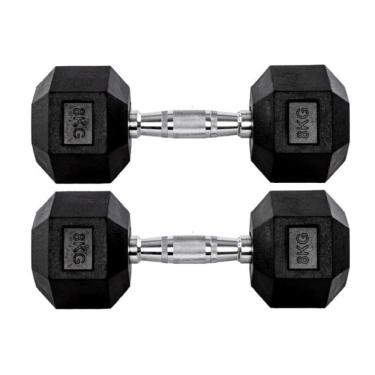 Imagem de Par Halteres 8kg + 8kg Dumbbell Sextavado Emborrachado Pegada Cromada Gallant (GDb08F3B-Pt)