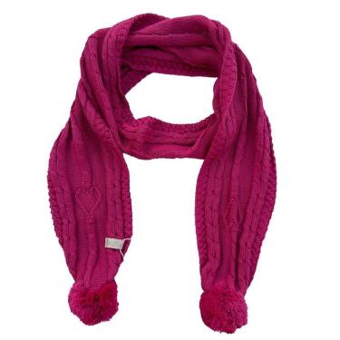 Imagem de Cachecol de Tricô Para Meninas Com Pompom Rosa Forte