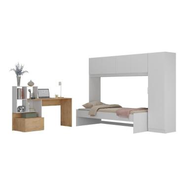 Imagem de Conjunto Quarto Cama Solteiro Com Colchão/guarda-roupas/escrivaninha Multimóveis Mp4225 Branco/rustic Branco/rustic