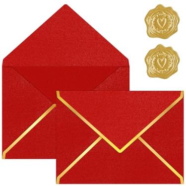 Imagem de Pacote com 30 envelopes de 12,7 x 17,78 cm. Envelopes para convites, envelopes coloridos para correspondência de negócios com aba de ouro e aba em V, envelopes A7 para cartões de presente de