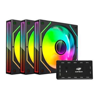 Imagem de Kit 3 Fan e Controladora RGB, Cooler Fan Gaming F9-L650BKRGB C3Tech - Preto