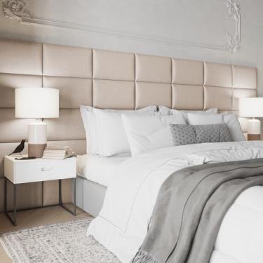 Imagem de Kit Cabeceiras Estofada Modular Para Cama Solteiro Casal King ou Super King Painel Módulos Adesivos (Bege, Queen (180X40cm))
