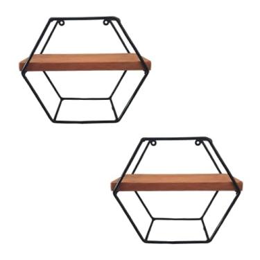 Imagem de Kit 02 Nichos Prateleira Hexagonal em Ferro e Madeira