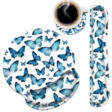 Imagem de Mouse pad suporte de pulso e teclado almofada de descanso de pulso com base de borracha antiderrapante, mouse ergonômico para jogos para escritório em casa, estudo, digitação fácil e alívio da dor,