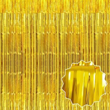 Imagem de LANTIANCHEN Pacote com 6 cortinas de fundo com franjas douradas de 8 x 20 m, decorações de festa, cortinas metálicas para cabine de fotos, Halloween, Natal, aniversário, celebração, evento e decoração