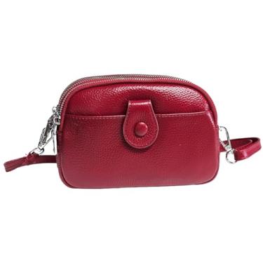 Imagem de Bolsa tiracolo feminina pequena de couro legítimo, 3 compartimentos com zíper, 1 bolso frontal, #02 Borgonha, 7 7/8in, Small