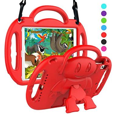 Imagem de SUPLIK Capa infantil para iPad 5ª/6ª geração (9,7 polegadas, 2017/2018), iPad Air 1, Air 2 e Pro 9,7, capa protetora com alça de ombro para iPad 5/6 e iPad Air 1ª/2ª geração, vermelha
