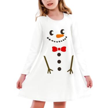 Imagem de Deerose Vestido branco boneco de neve para meninas, fantasia de festa de Natal, casual, de manga comprida, 7 a 8 anos