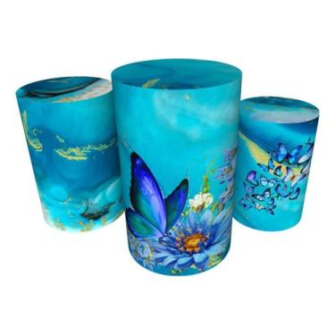 Imagem de Trio Capas De Cilindro C/ Elástico Borboleta Azul - Fadrix