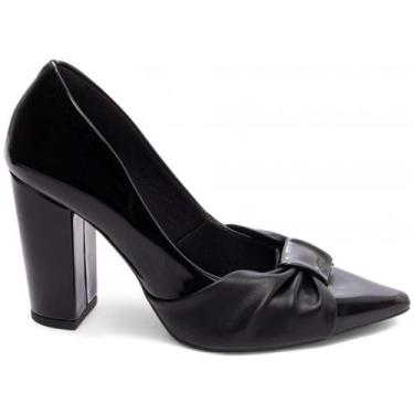 Imagem de Scarpin Feminino Sapato Salto Alto Grosso Bico Fino Laço 9cm Torricell