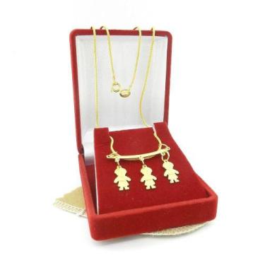 Imagem de Corrente Feminina 50cm 3 Meninos Folheada Ouro Cr456 - WNBIJOUTERIAS