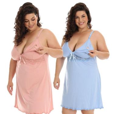Imagem de Kit 2 Camisola Amamentação Plus Size Fristyle Microfibra Feminina Adul