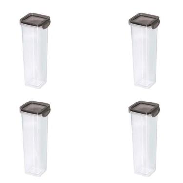 Imagem de Kit 4 Porta Condimentos Quadrado Trava Mais 1,6 L Cristal - Plasútil