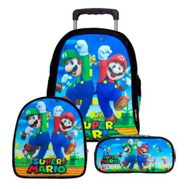Imagem de Kit Mochila com Rodinhas Mario Bros + Lancheira Térmica + Estojo Escol