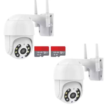 Imagem de Kit 2 Camera PTZ Externa Ip Dome Wifi Full Hd + 2 Cartão 128GB