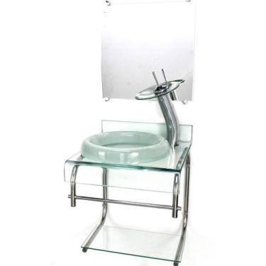 Imagem de Gabinete Vidro 40Cm Banheiro Curvado Duplo Inox Cuba Chapéu - Cubas E 