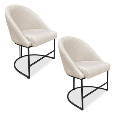 Imagem de Kit 02 Cadeiras Poltrona de Jantar Bela Linho Bege Base Metálica Indus