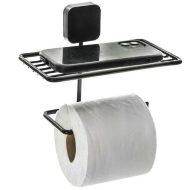 Imagem de Papeleira de Parede Papel Higiênico com Suporte p Celular - Metaltru