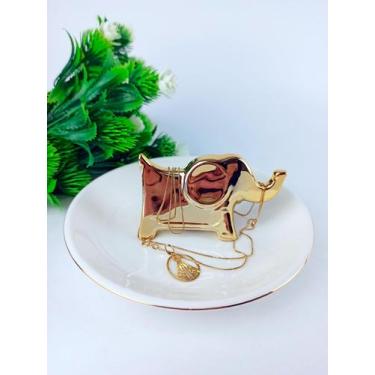 Imagem de Porta Jóia Pequeno Cerâmica Luxo Dourado Elefante 13cm - Zona Livre