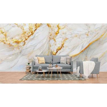 Imagem de Papel de Parede Painel 3D Mármore  Branco Amarelo 4M Revestimento Auto