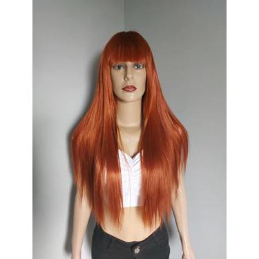 Imagem de Peruca, wig, ruiva, ruiva alaranjada, lisa, fibra premium, 70cm - jupe