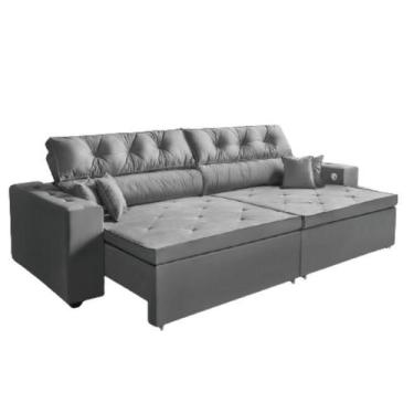 Imagem de Sofá 4 Lugares Smart 2,62 Metros Cinza Retrátil Reclinável Tecnologia 