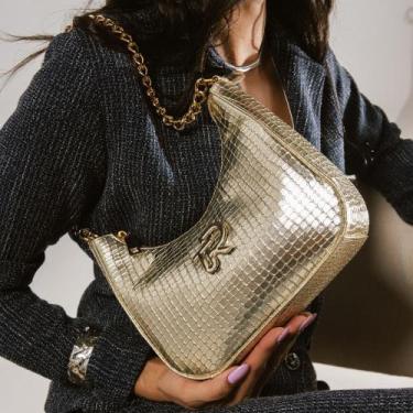 Imagem de Bolsa Feminina Dourada Forro em Camurça Moda Transversal Pequena Corre