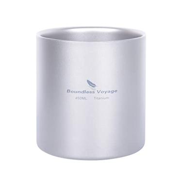 Imagem de iBasingo Copo de parede dupla de titânio de 450 ml, ultraleve para acampamento, chá, café, caneca de metal, durável, com isolamento a frio, quente, utensílios de mesa portátil para viagens ao ar